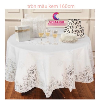 KHĂN TRẢI BÀN TRÒN ĐƯỜNG KÍNH 160cm HOA VĂN SANG TRỌNG KHÔNG THẤM NƯỚC