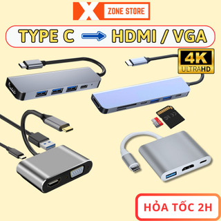 Bộ chuyển đổi Type C ra VGA, HDMI 4K xuất hình ảnh ra màn hình, máy chiếu