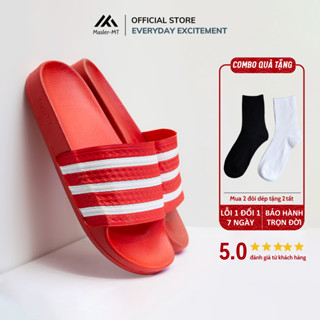 Dép quai ngang nam nữ Unisex Slipper M Masler-MT màu đỏ sọc trắng với lớp quai êm chân và đế chống trơn DST