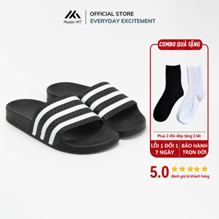 Dép quai ngang nam nữ Unisex Slipper M Masler-MT 3 sọc đen với đế chống trượt và quai êm chân DT1