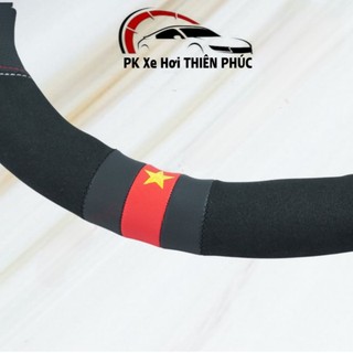 Bọc Vô Lăng Ô Tô, Xe Hơi Cờ Việt Nam Da Vân Carbon Phối Da Lộn