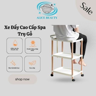 Xe Đẩy Spa Ba Tầng, Xe Đẩy Nhựa Trụ Gỗ Ba Tầng, Kệ Nail Mi Móng Tóc, BT Company. Xe Đẩy Sp Cao Cấp