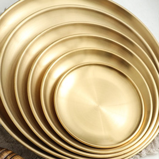 Set 5 đĩa inox tròn Hàn Quốc, khay inox trang trí, đựng thức ăn (nhiều kích thước)