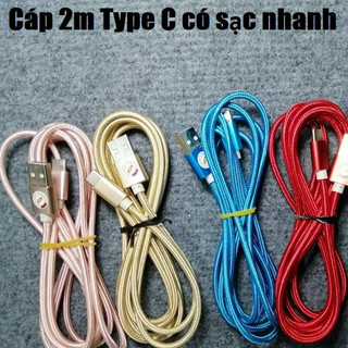 Cáp bọc Dù type C 2m Có sạc nhanh - Ảnh Thật