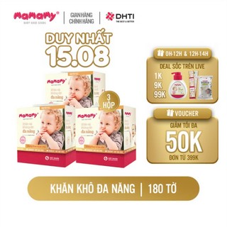 Khăn khô đa năng Mamamy cao cấp combo 3 hộp dùng thay khăn sữa, an toàn cho bé 180 tờ/hộp