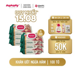 Thùng 6gói/12 gói 100 tờ Khăn ướt Mamamy cho mẹ và bé gấp đôi chất ngừa hăm