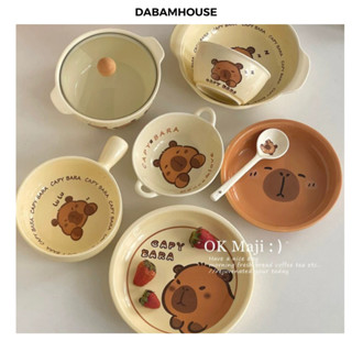 Bộ Chén,Bát, Dĩa, Muỗng Ăn Cơm, Decor, Họa Tiết Capybara, Chuột Lang Dễ Thương Dabam House