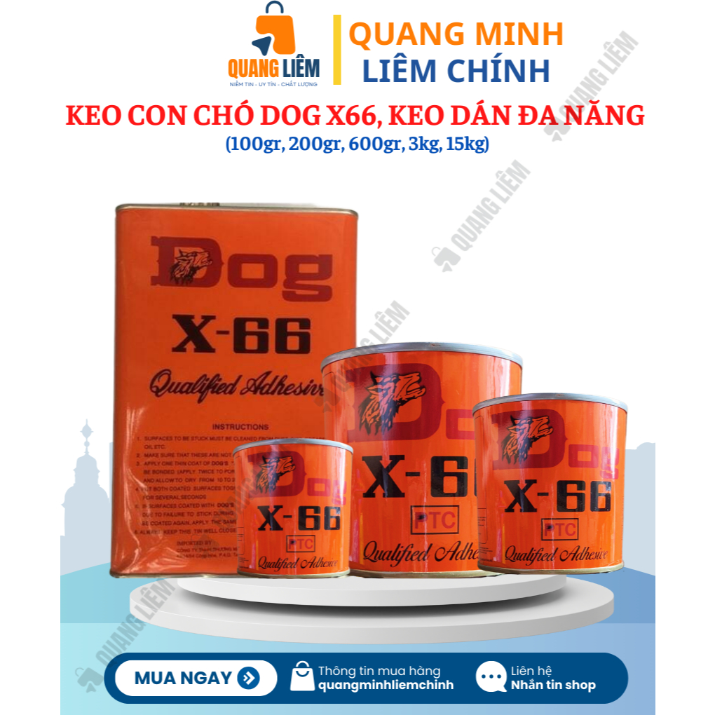 Keo con chó DOG X66, keo dán đa năng mọi vật liệu, kết dính tốt, loại 100gr, 200gr, 600gr, 3kg, 15kg