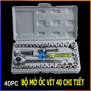 Bộ khẩu mở siết ốc và bugi 40 chi tiết  kèm vỏ hộp