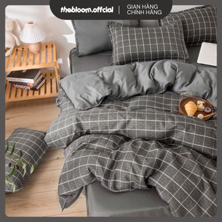 Poly | set chăn ga gối cotton poly 4 món - kẻ ô ghi