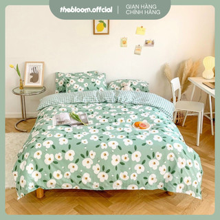 POLY | Set Chăn Ga Gối Cotton Poly - Hoa 4 cánh kẻ xanh