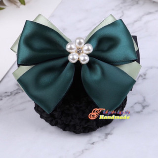 Kẹp búi lưới handmade màu xanh nơ hoa 5 cánh xinh xắn K16-M1