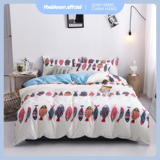 Poly | set chăn ga gối cotton poly 4 món - cá nền trắng ga xanh