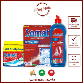 Combo bột rửa chén 960g, muối xử lý nước 1.2kg và nước làm bóng Somat 750ml của Đức