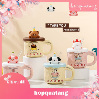 Cốc Sứ Kèm Hộp Quà Tặng Sinh Nhật Ly Cà Phê Cốc Uống Nước Hoạt Hình Thỏ Gấu Cute Dễ Thương