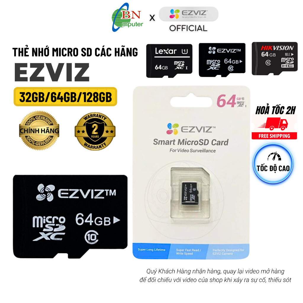 Thẻ nhớ MicroSD 64GB Ezviz, chuyên dụng camera, bảo hành chính hãng