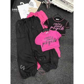 Set bộ áo croptop chỉ viền nổi chữ cute and kèm quần dài jogger túi hộp chất tuyết mưa mềm