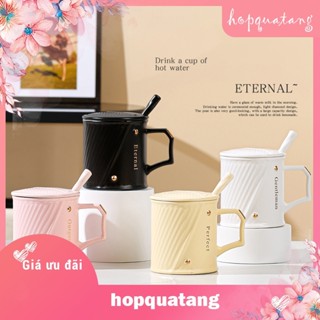  Cốc Uống Nước Văn Phòng Đơn Giản Cá Tính Sang Trọng Ly Cà Phê Cốc Sứ Có Nắp Thìa 420 ml 