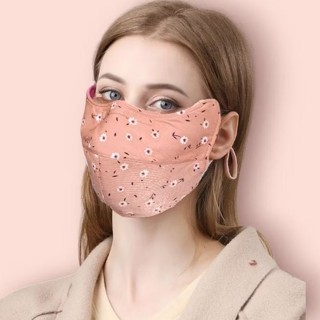 Khẩu trang vải chống nắng tai mèo mũi kẽm dây rút in hoa nhí, Khẩu trang chống nắng tái sử dụng