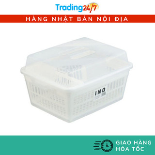 [Hỏa tốc HCM] Rổ úp bát đĩa có nắp đậy Inomata, khay úp bình sữa có tay cầm chắc chắn nội địa NHẬT BẢN
