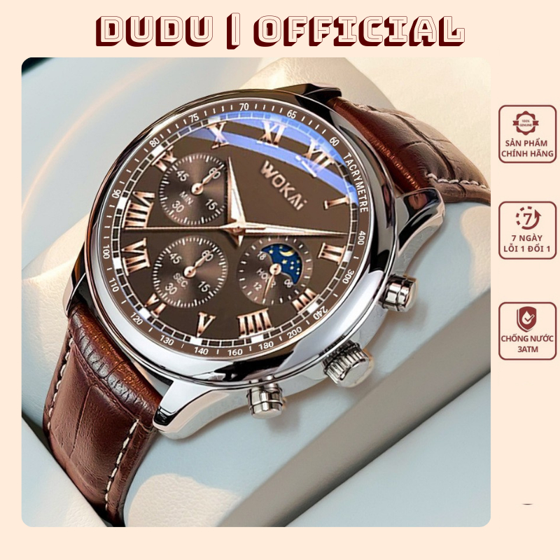 Đồng hồ đeo tay nam W06 dây da nâu mặt nâu lịch lãm sang trọng | BigBuy360 - bigbuy360.vn