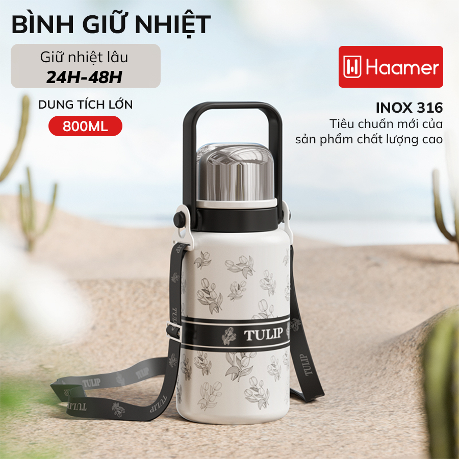 Bình giữ nhiệt HAAMER cao cấp, họa tiết tinh tế sang trọng chất liệu inox316 an toàn cho sức khỏe du