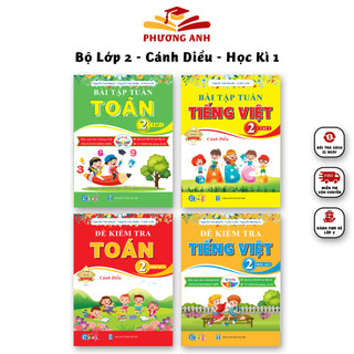 Sách - Combo Bài Tập Tuần và Đề Kiểm Tra lớp 2 - Chương Trình Cánh Diều Toán và Tiếng Việt Học kì 1 (4 cuốn)