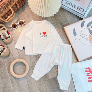 Bộ dài tay khuy lệch I🧡Mom, I🧡Dad cho bé sơ sinh 3-8kg, vải cotton mềm mịn thoáng mát, quần đáp đũng