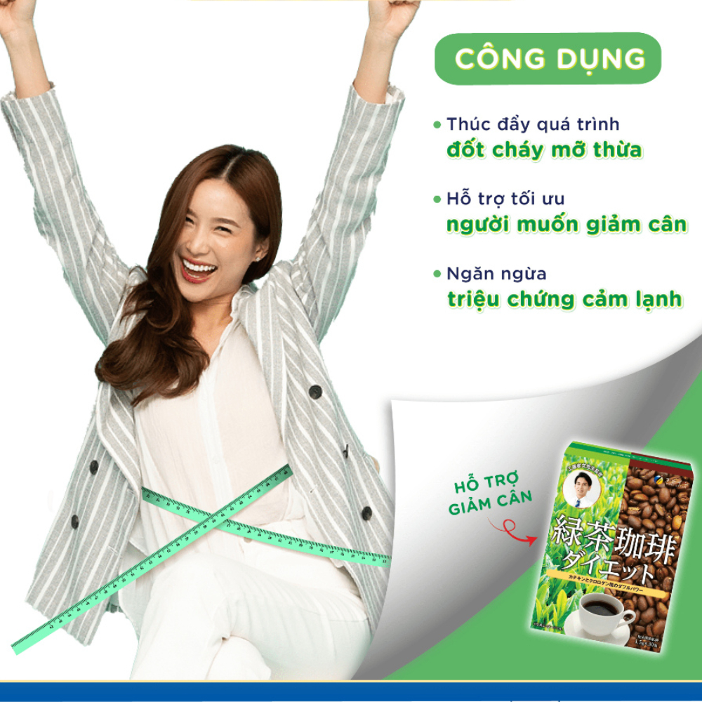 Trà cà phê hỗ trợ giảm cân Green tea & Diet coffee FINE JAPAN đẩy nhanh quá trình đốt cháy mỡ thừa hộp 30 gói (T12/2024)