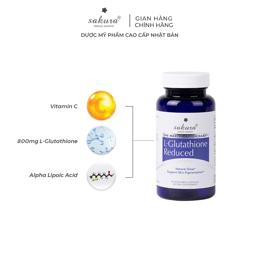 Viên uống trắng da chống lão hóa Sakura L - Glutathione Reduced 60 viên