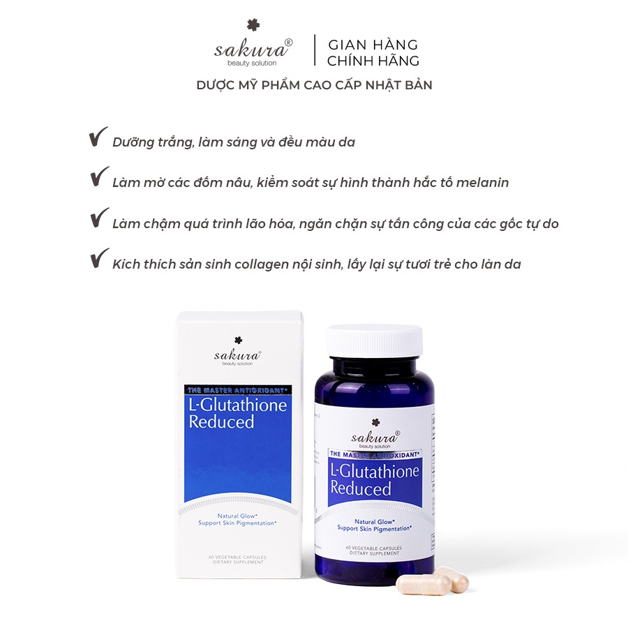Viên uống trắng da chống lão hóa Sakura L - Glutathione Reduced 60 viên