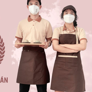 Áo thun tạp dề đồng phục quán cafe cao cấp KEM PHỐI NÂU cho nhân viên phục vụ (hàng có sẵn)