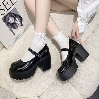  Giày búp bê Lolita nữ đế cao da mềm quai cài mũi tròn đơn giản G090 - NTShoes 