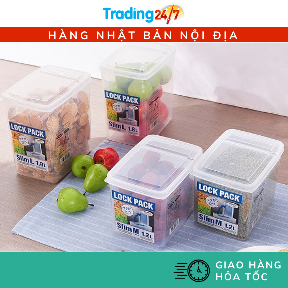  Hộp nhựa đựng thực phẩm đồ khô nắp liền Lock Pack nhựa trong thiết kế thông minh Nội địa Nhật Bản 