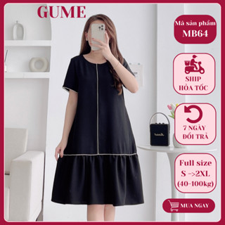  Váy bầu bigsize - Đầm bầu thiết kế GuMe màu đen dáng đuôi cá viền dây trắng nổi chất vải sạn lụa size từ 40-100kg  MB64 