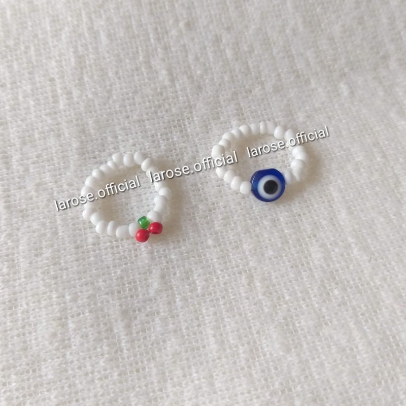 Nhẫn hạt cườm handmade larose nhẫn cherry, nhẫn mắt xanh