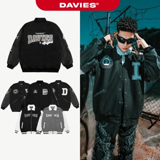 Áo khoác varsity jacket DAVIES nam nữ màu đen phối tay da form rộng hình thêu đẹp