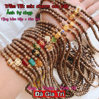 [ Giá sỉ ] Vòng tay Trầm hương kết hợp charm bạc ta phủ vàng 24k