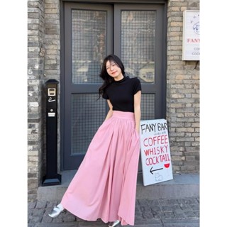 Chân váy cạp cao dáng dài chất thô mềm có túi màu trơn - Đầm midi dáng xòe bồng thiết kế baisc phong cách tiểu thư
