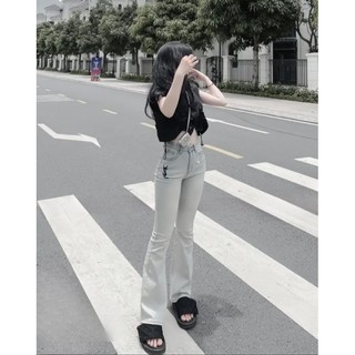  Quần Jean Ống Loe nữ Màu Xanh Bạc Thêu Chữ Y.S.L 