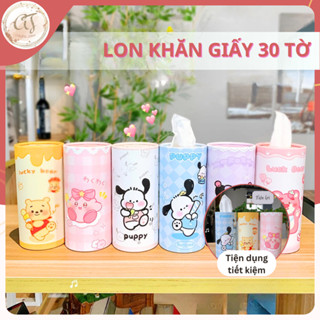 Khăn giấy khô mini dạng lon in hình dễ thương hộp 30 miếng nhỏ gọn tiện lợi dễ mang theo