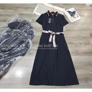 Đầm váy midi T0MY cổ polo kèm đai sang chảnh vải thun cát co giãn
