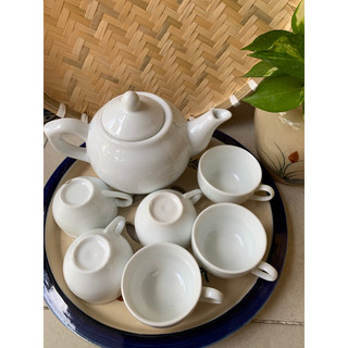 Bộ 1 bình trà 6 tách sứ trắng