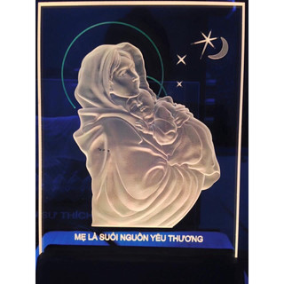 Tranh điện công giáo đèn led: Mẹ Bế Chúa (22x15cm)