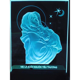Tranh điện công giáo đèn led: Mẹ Bế Chúa (22x15cm)