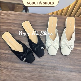 Dép sục nữ đế cao 2cm mũi vuông, sục nữ đính nơ siêu xinh Ngọc Hà Shoes