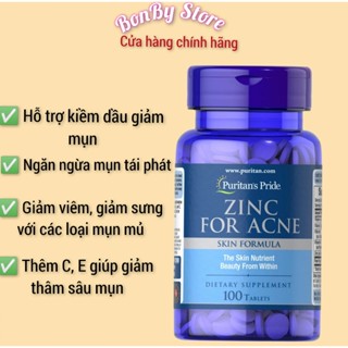 (Bill hãng) Viên uống kẽm giảm mụn ZINC FOR ACNE Puritan Pride 100v