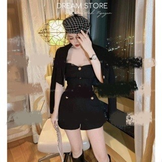 Jumpsuits ngắn + khoác đính nút cá tính