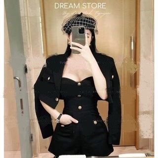 Jumpsuits ngắn + khoác đính nút cá tính