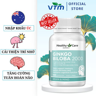 Viên uống bổ não Healthy Care Ginkgo Biloba tăng cường trí nhớ, giảm đau đầu, lưu thông máu não - 100 viên